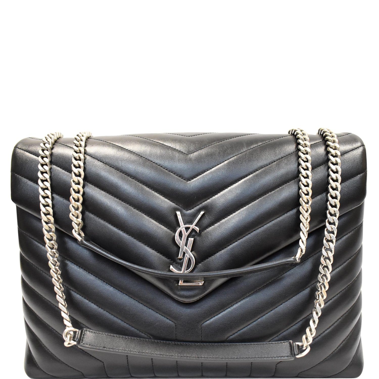 Saint Laurent Loulou Shoulder Bag Matelasse Chevron Leather Toy Gray