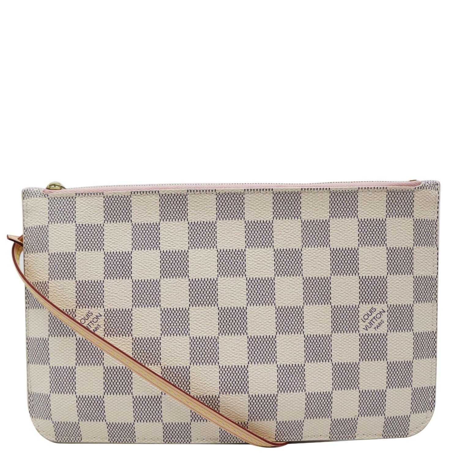 LOUIS VUITTON Neverfull MM Damier Azur Pochette Wristlet Pouch Rose Ba