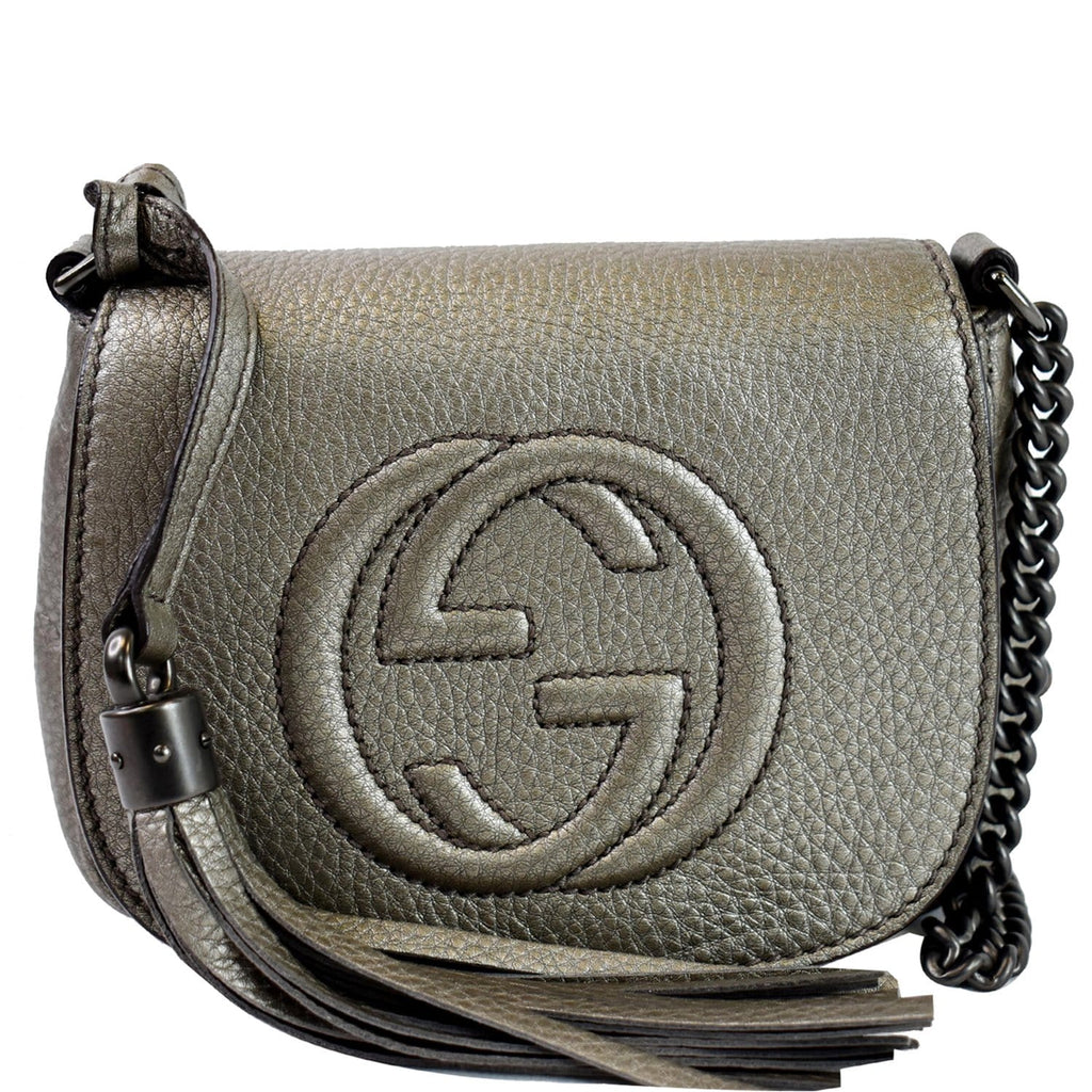 Gucci GG Soho Tassel Chain Leather Shoulder Bag Gray