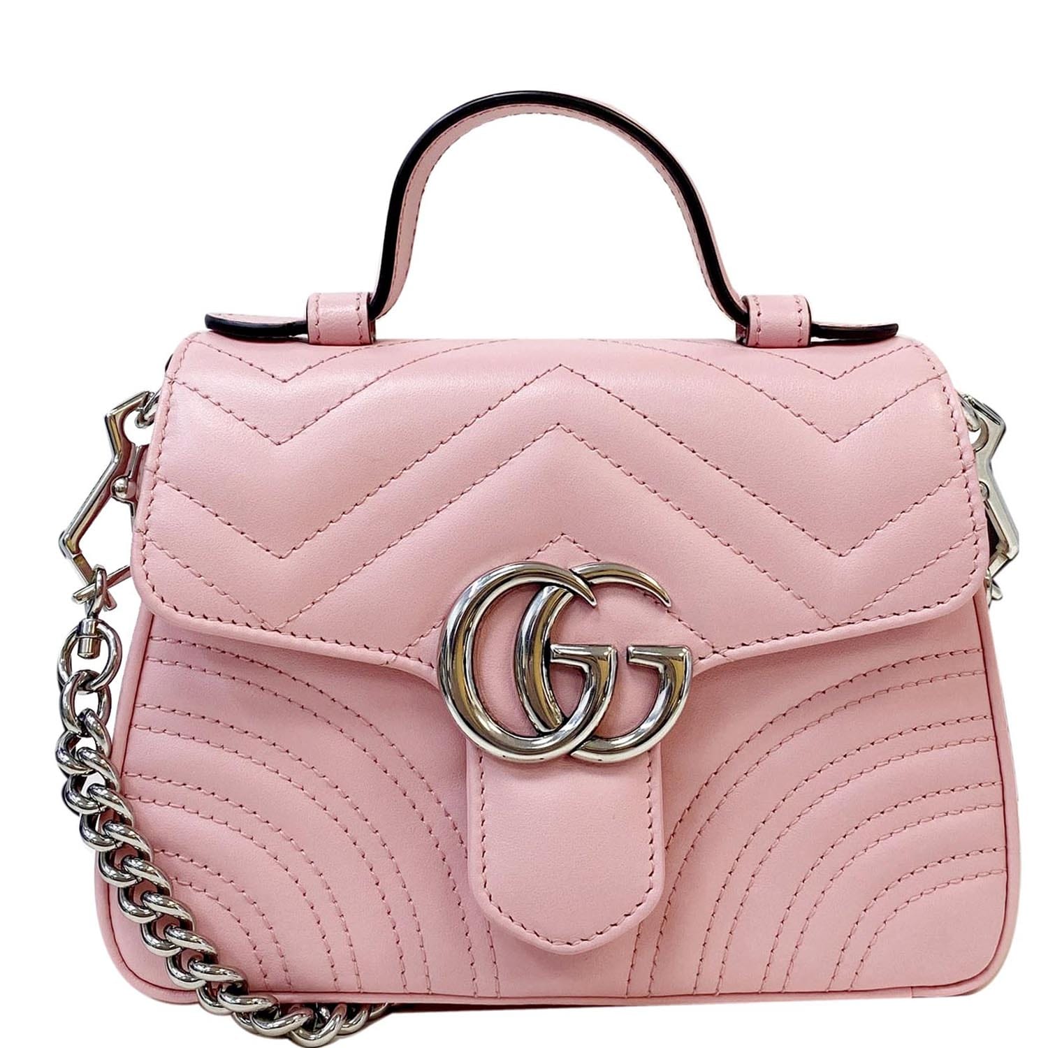 GG Marmont mini top handle bag in white leather