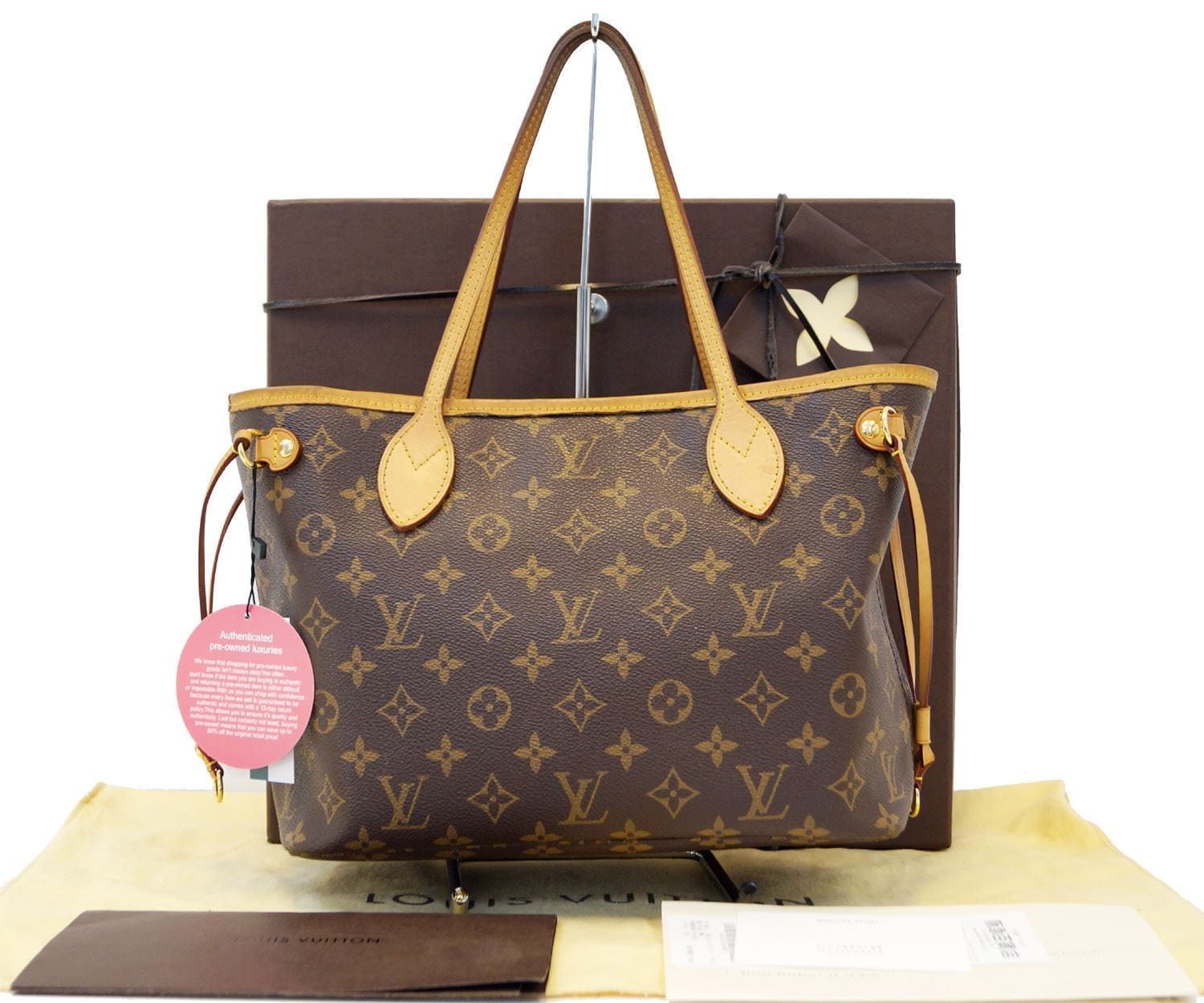 Authentic LOUIS VUITTON Monogram Canvas Pivoine Neverfull PM Tote Bag