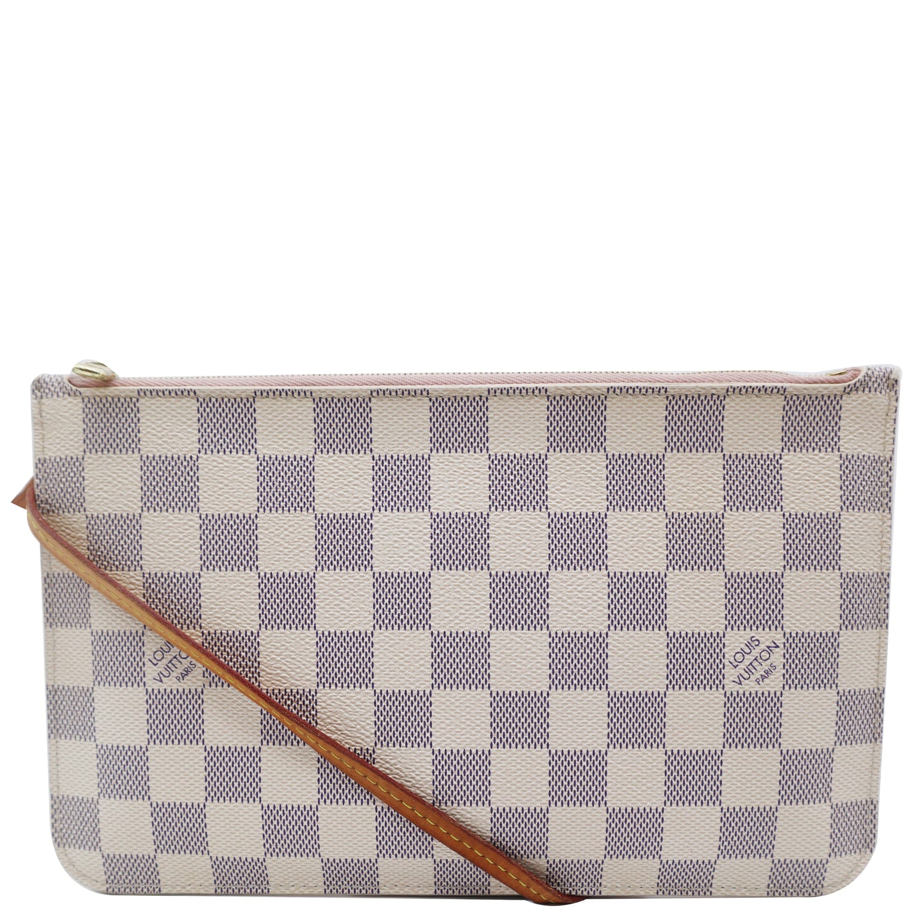 LOUIS VUITTON Neverfull MM Damier Azur Pochette Wristlet Pouch Rose Ba