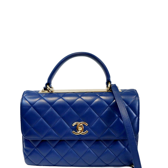 CHANEL Lambskin Quilted Bi-Color Mini Top Handle Rectangular Flap Navy Blue  Light Blue 1268873