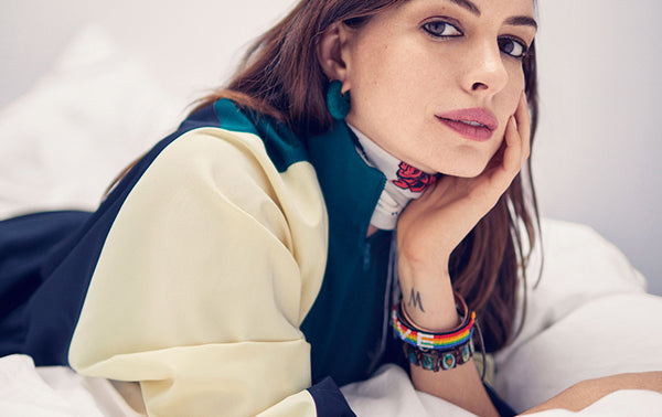 Anne Hathaway for Glamour Magazine wearing Rainbow Love Bracelet of Love Is Project celebrity fashion