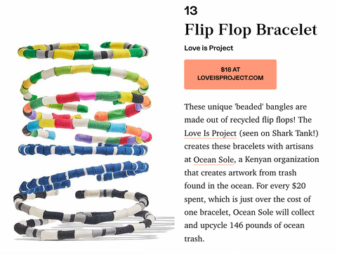 Oprah LIst Love Is Project Ocean Sole Flip flop bracelet