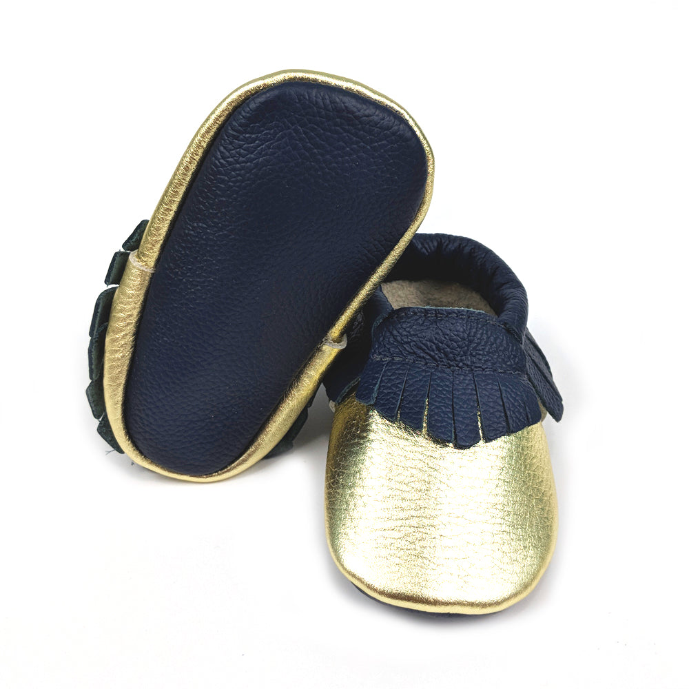 navy blue baby moccasins