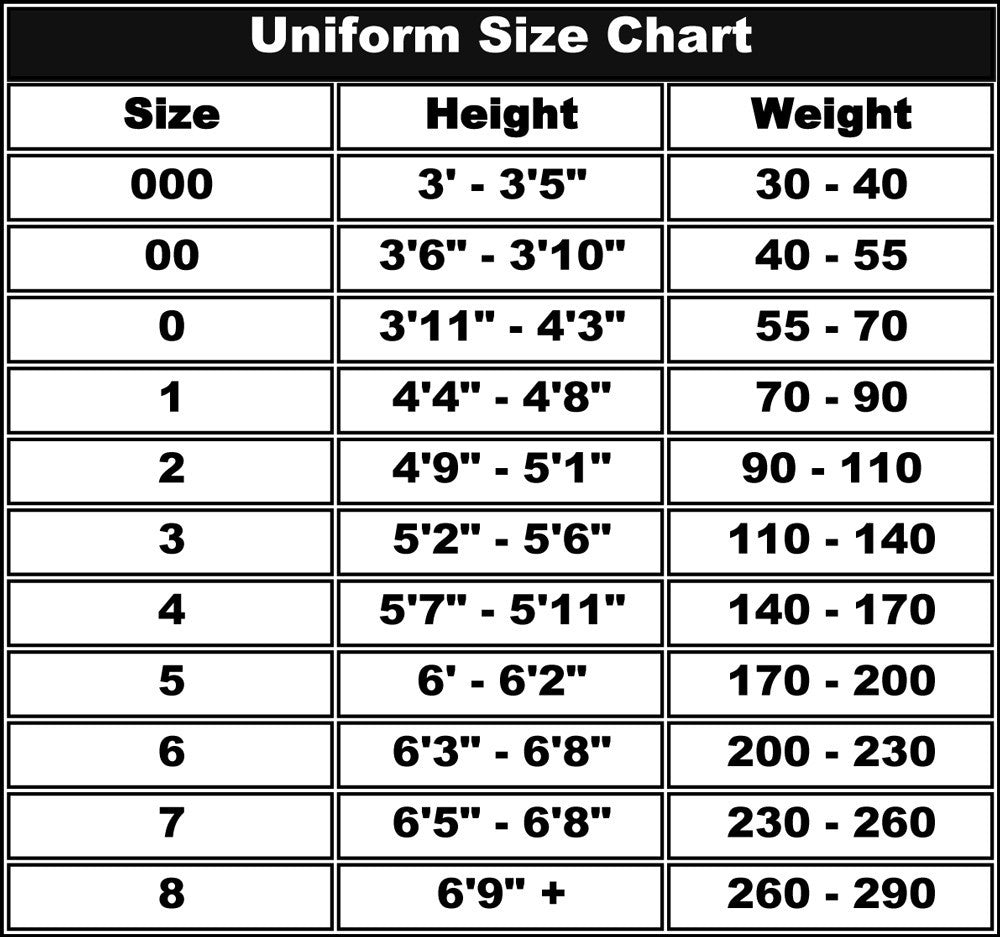 Karate Pants Size Chart