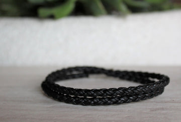 Men's Braided Black Leather Double-Wrap Bracelet