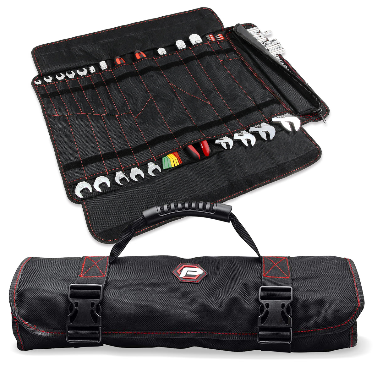 WORKPRO Heavy Duty Tool Roll Up Bag Organizer with 6 Pockets and Detac