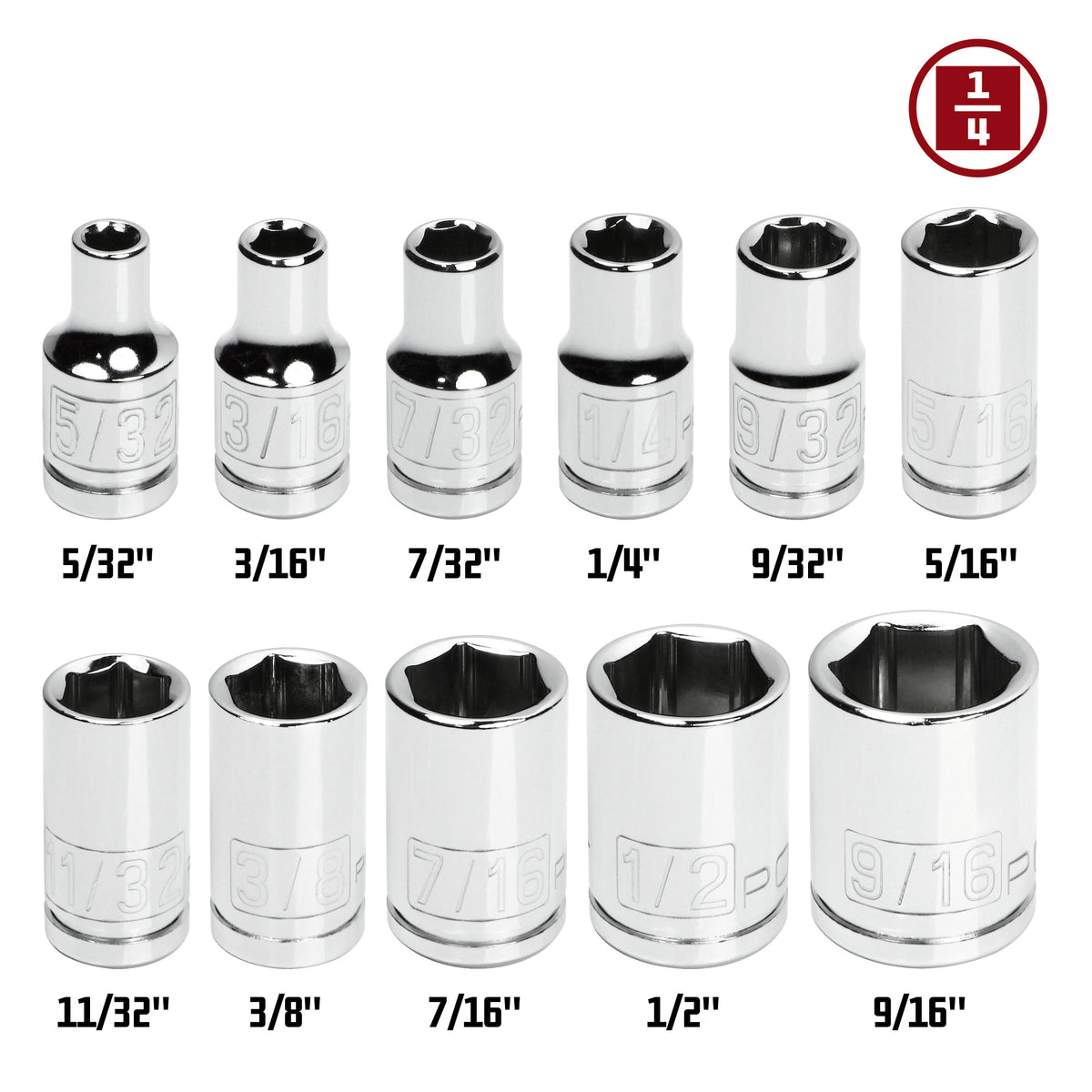 14 Piece 1/4 in. Dr. SAE & Metric 6 Pt. Socket Set