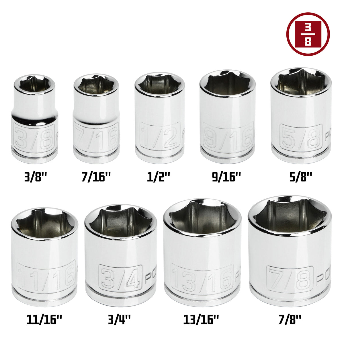 9 Piece 3/8 in. Dr. SAE 6 Pt. Deep Socket Set