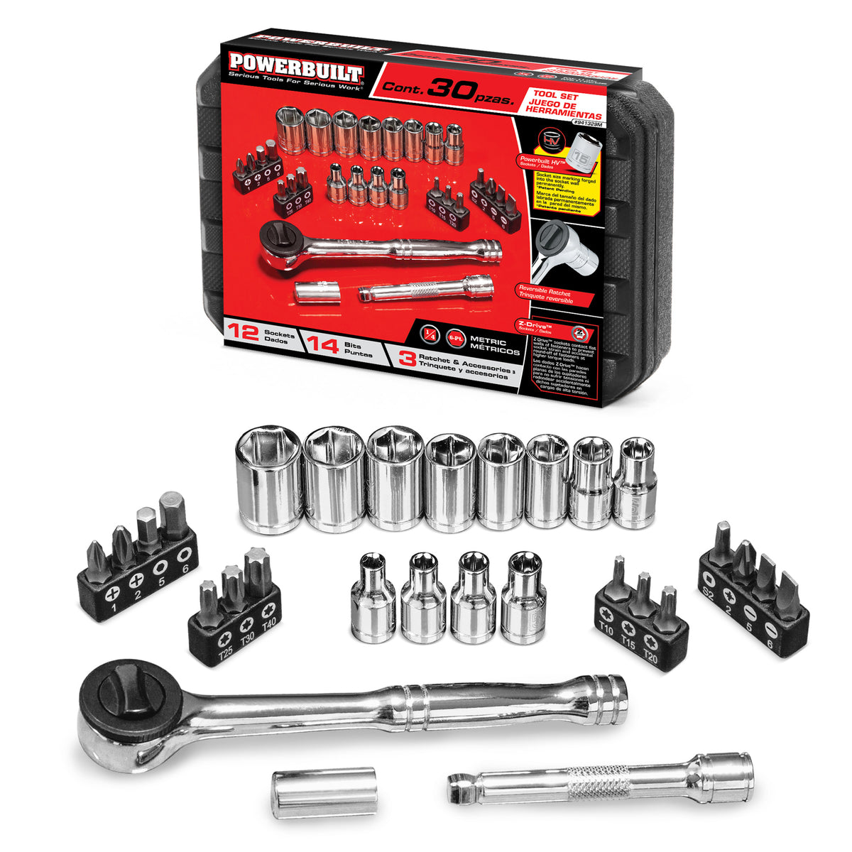 1/4 socket set, 38 pieces, NANO, performance round head ratchet