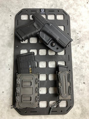 G-Code Softshell Scorpion Mag Pouch and RTI Wheel attachment with backer plates to Grey Man Tactical Rigid MOLLE Panel