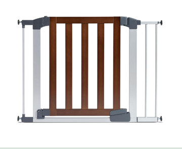 Munchkin Auto Close Modern Pressure Mounted Baby Gate, Dark Wood and Silver Metal