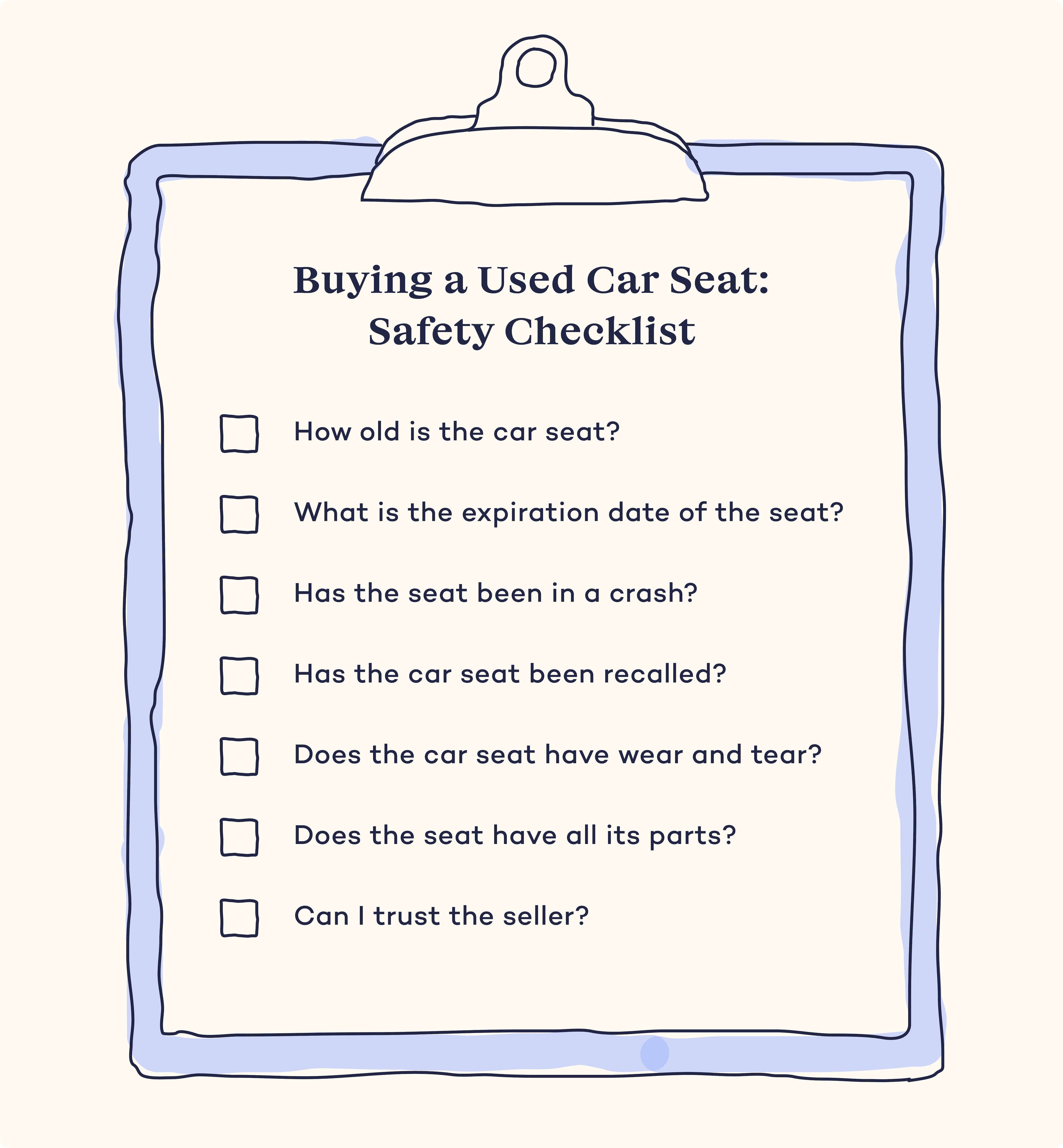 Buying a used car seat safely checklist 