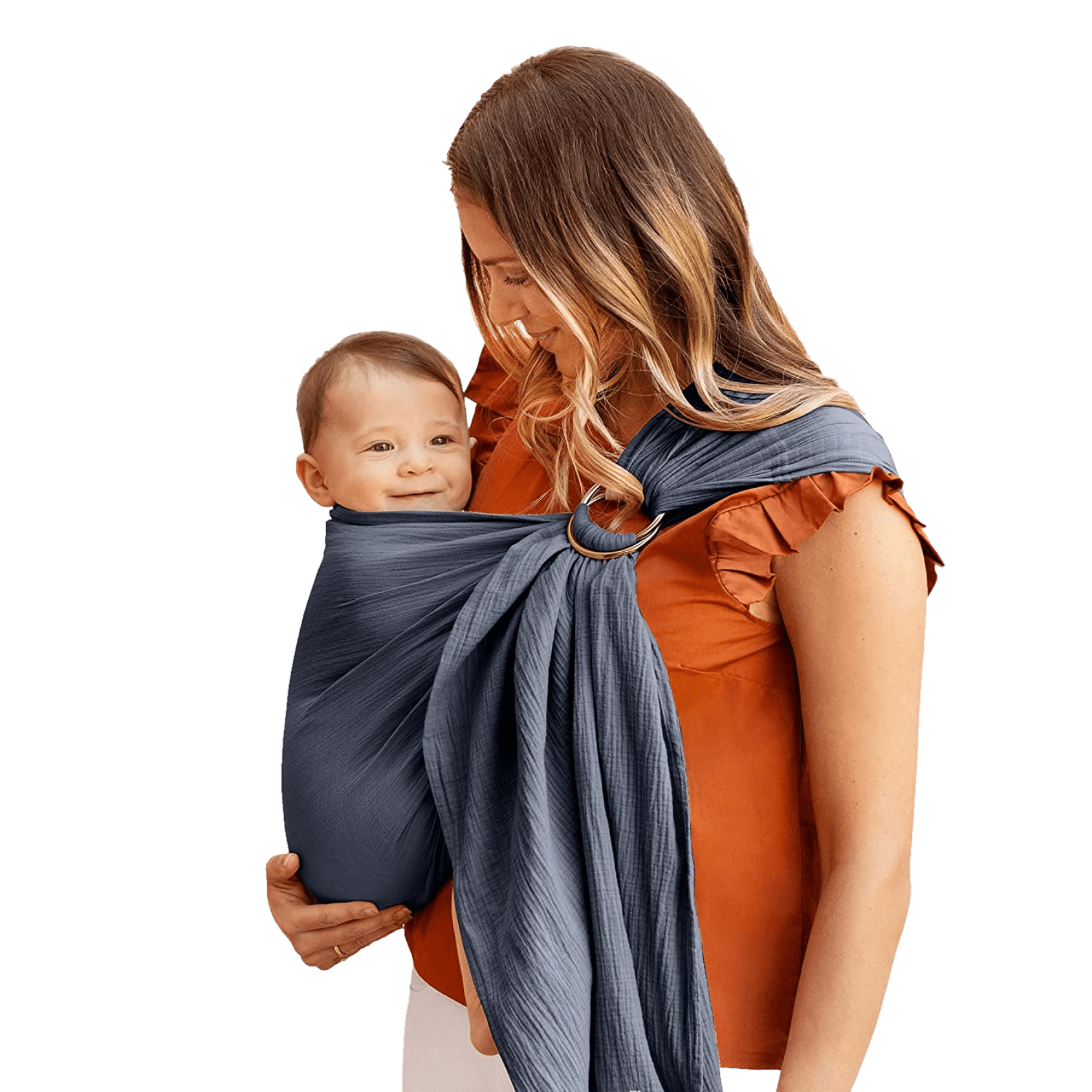 Mom holding her child with a ring sling 