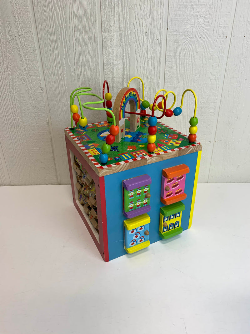 my busy town wooden activity cube