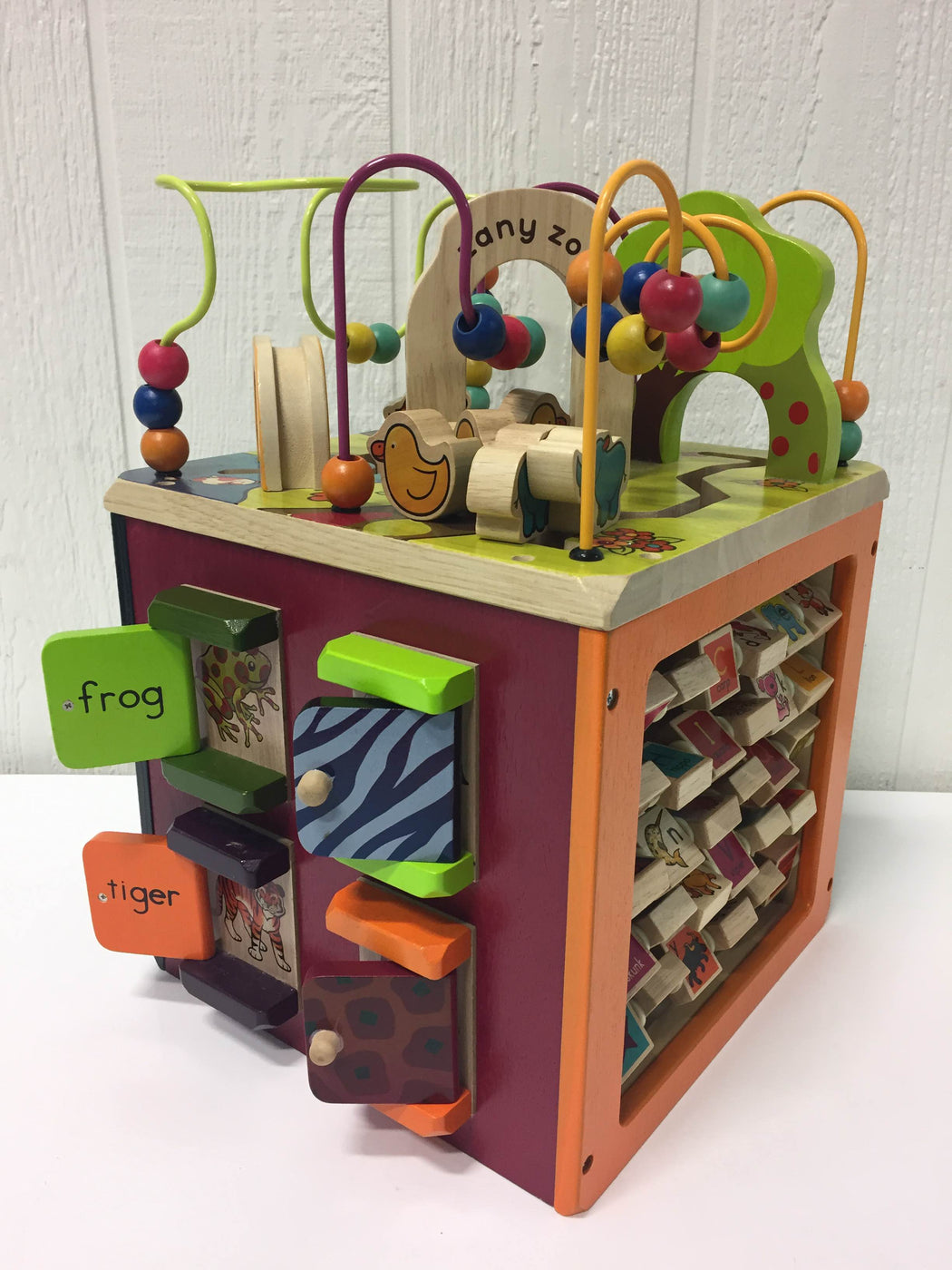 b toys zany zoo wooden activity cube