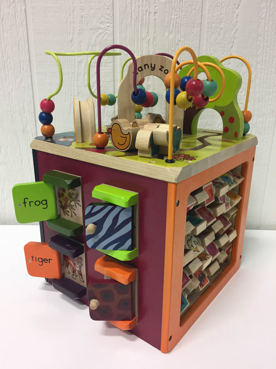 zany zoo wooden activity cube