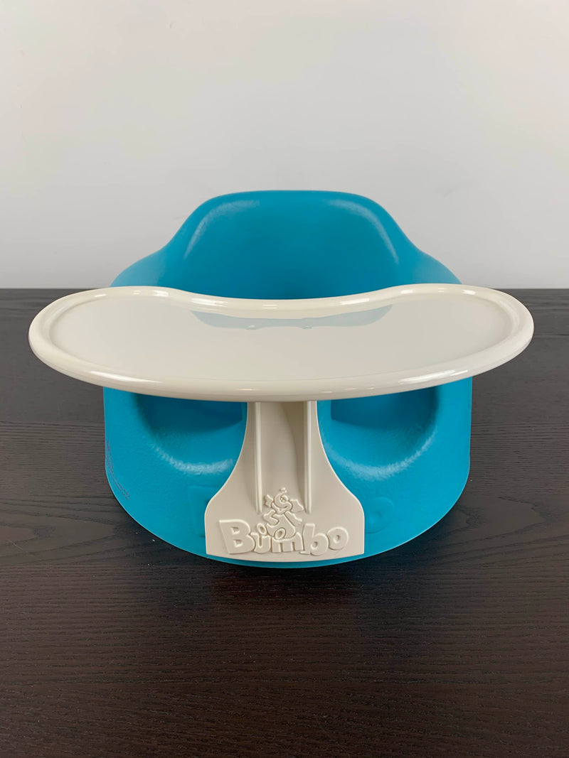 blue bumbo seat with tray