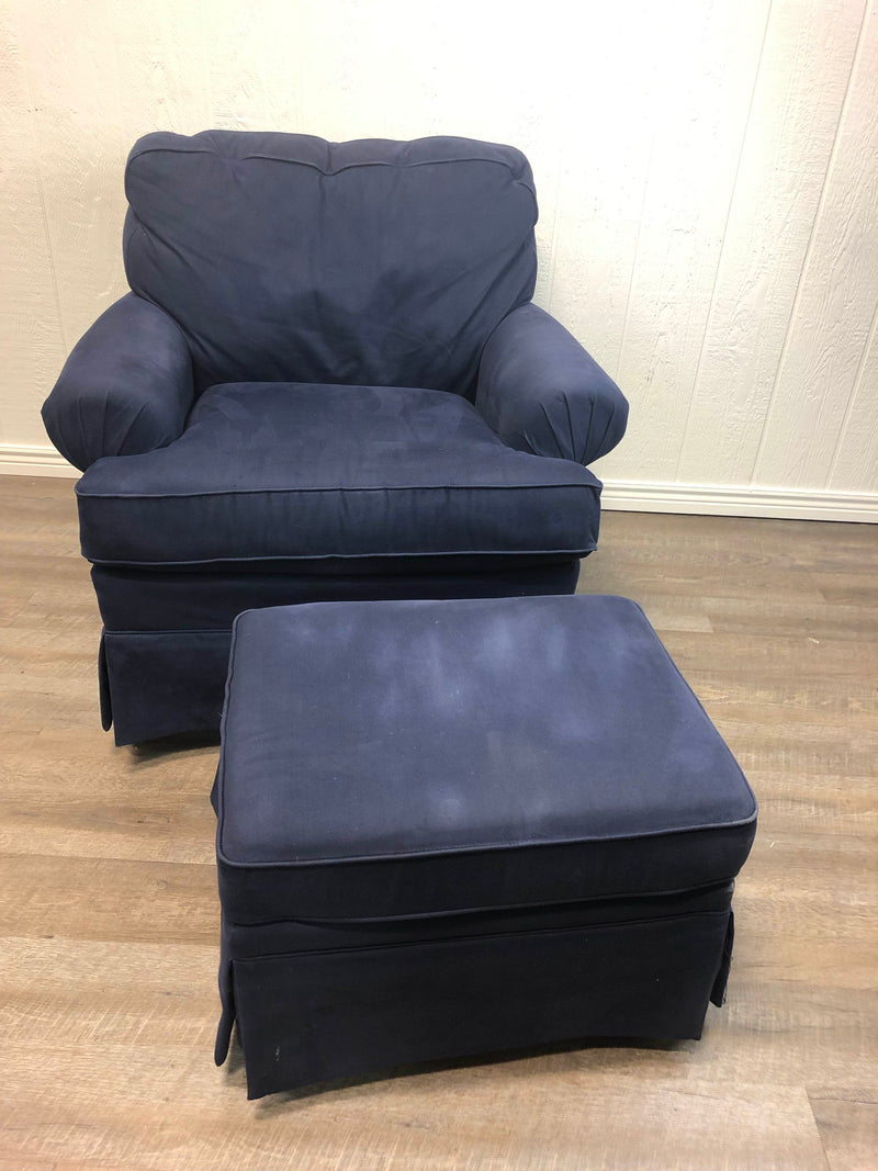 navy blue chair and ottoman