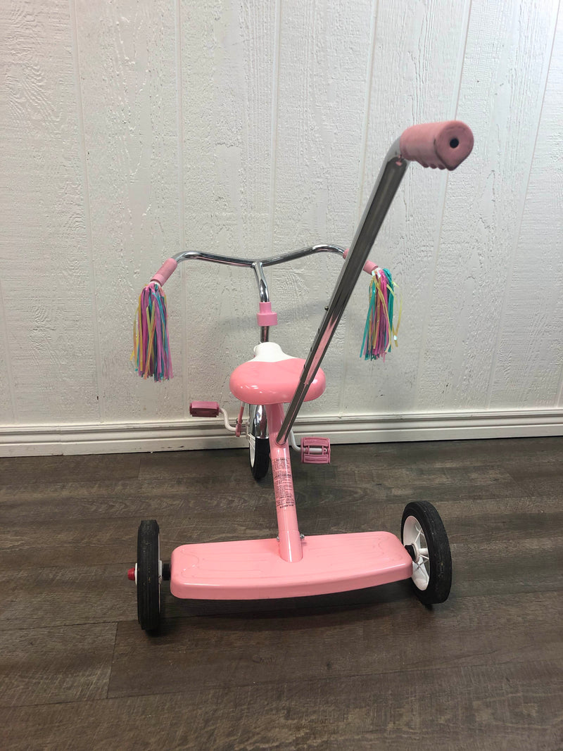 pink tricycle with handle