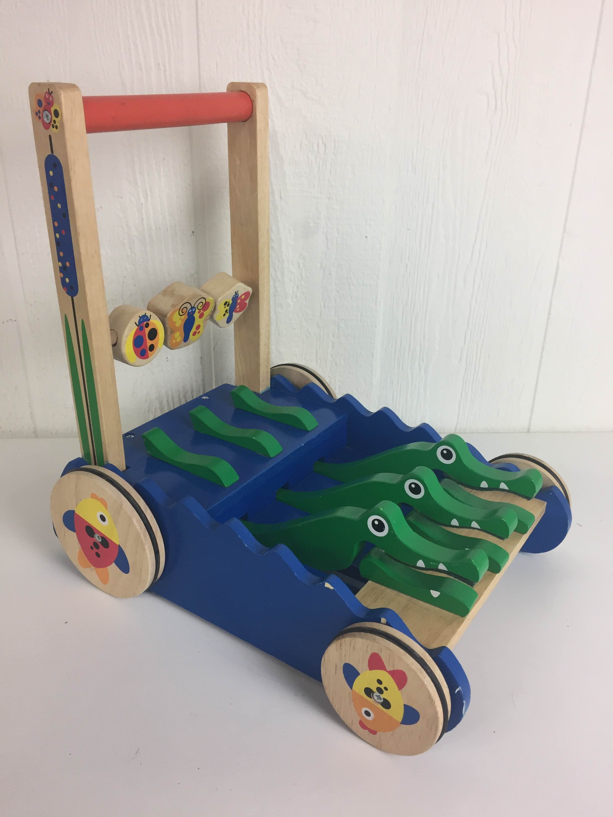 melissa & doug deluxe chomp and clack alligator wooden push toy and activity walker