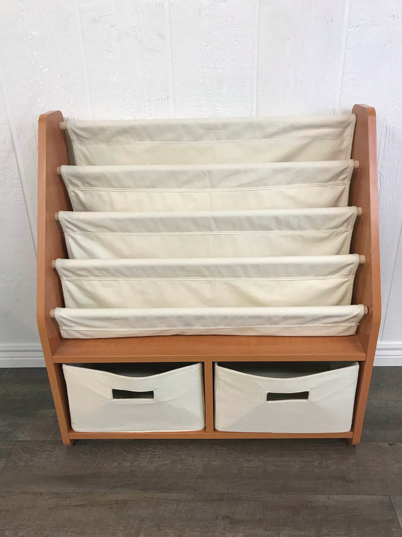 sling bookcase with storage bins