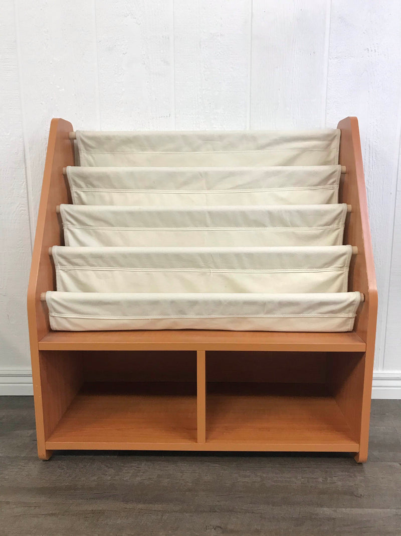 sling bookcase with storage bins