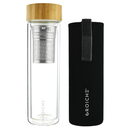 GROSCHE VENICE Eco-Friendly Glass Water Bottle with Bamboo lid and  Protective Sleeve, 22.6 fl oz Capacity, Frosted