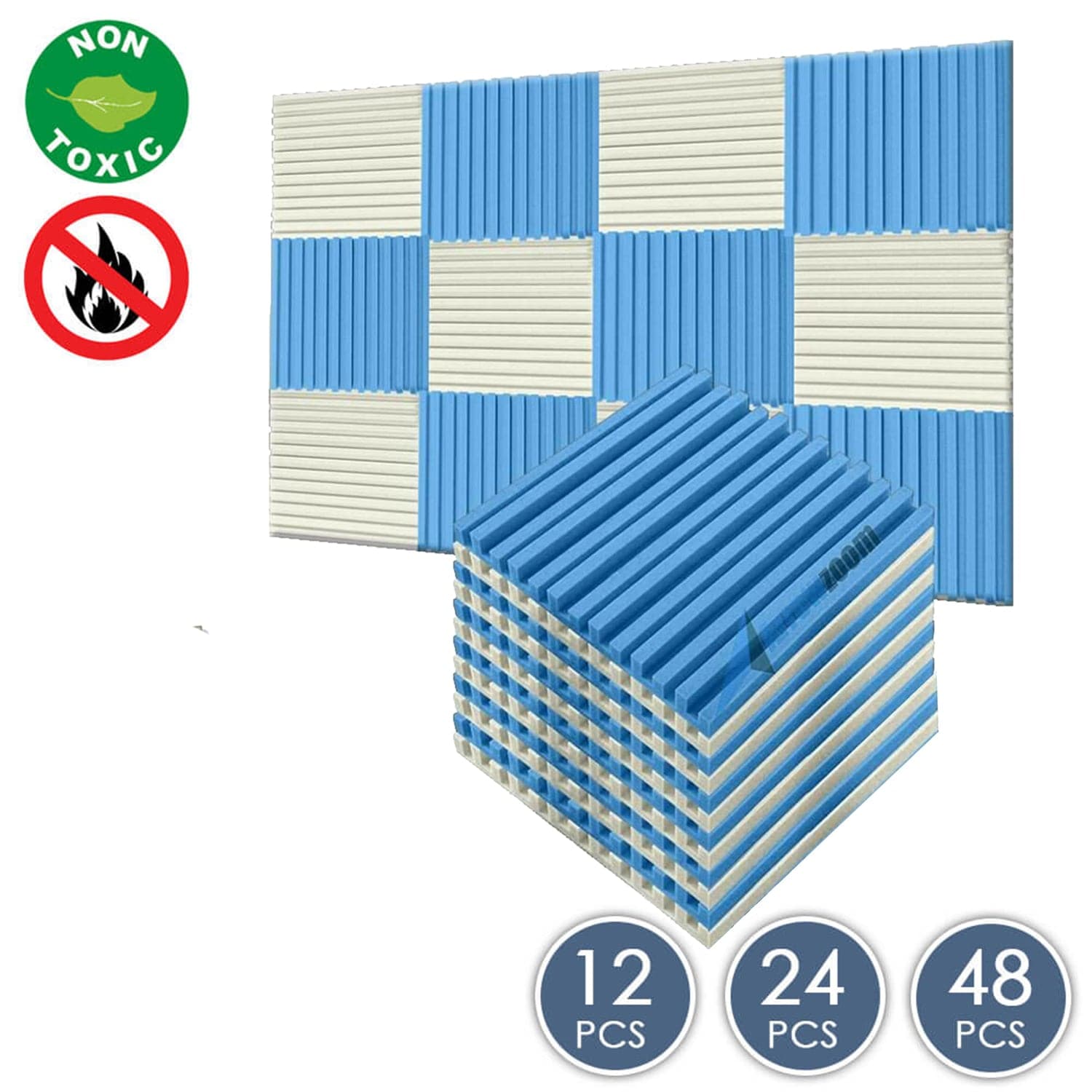 Arrowzoom Acoustic Foam Metro Striped Ceiling - Pearl White x Baby Blue  Bundle - KK1041, Arrowzoom Acoustics