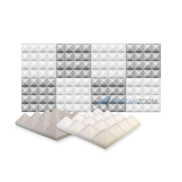 New 12 pcs Pearl White and Gray Bundle Pyramid Tiles Acoustic Panels Sound  Absorption Studio Soundproof Foam KK1034