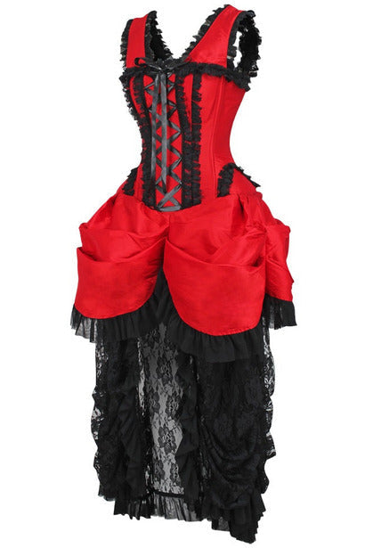 Red Satin Black Handmade Sequins Overbust Plus Size Steel Boned Corset  Christmas Costume Bustier Top -  Canada