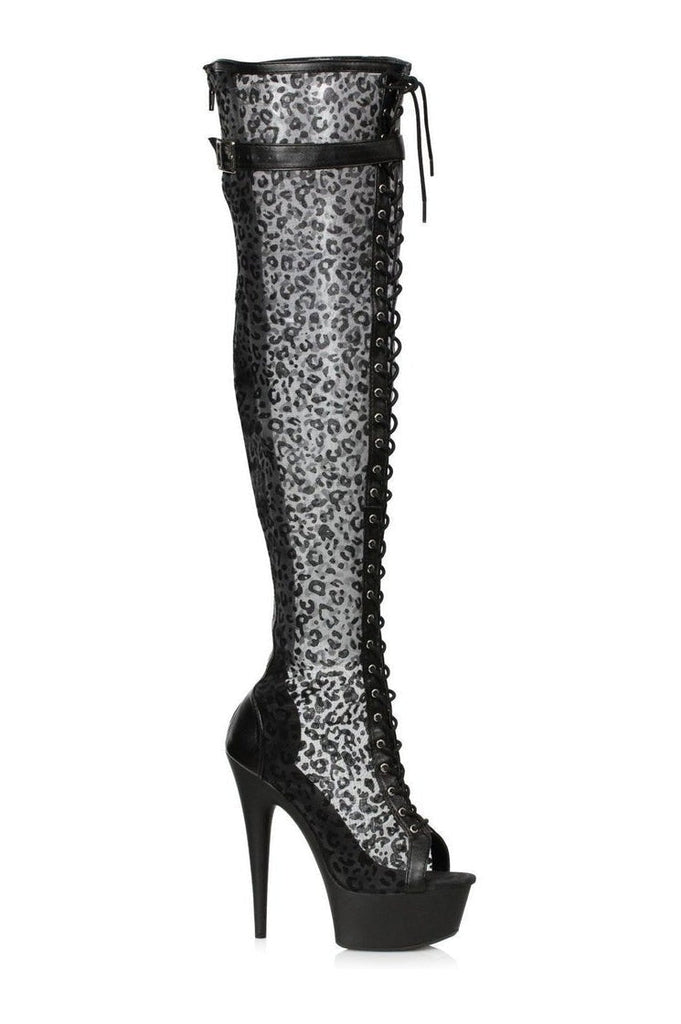 black fabric knee high boots