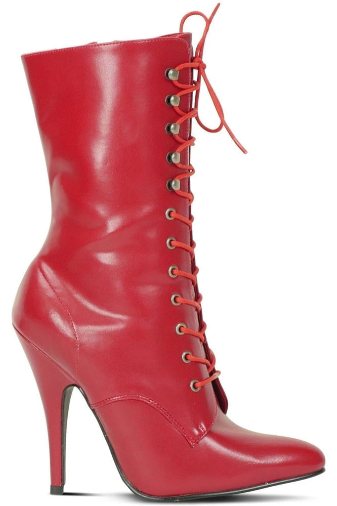 red faux leather boots