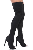 Open Toe Stiletto Thigh Boot | Faux Suede