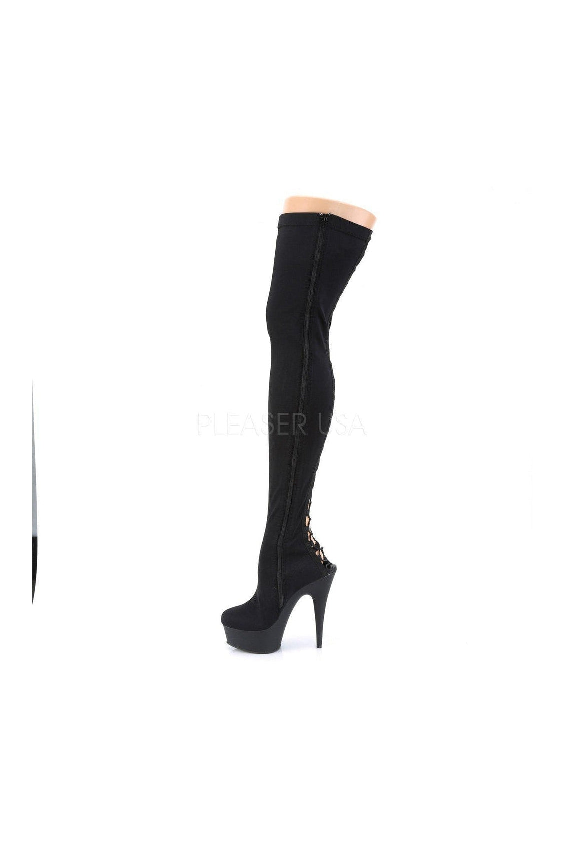 black lycra thigh high boots