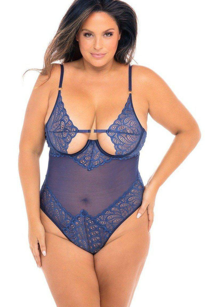 Oh La La Cheri Plus Size Lace And Imitation Pearls Open Cup Bra And  Matching G-string Set, 2pc Lingerie Set in Black