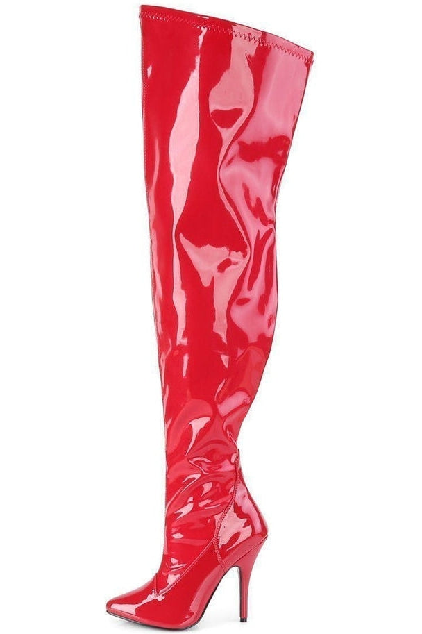 red wide boots
