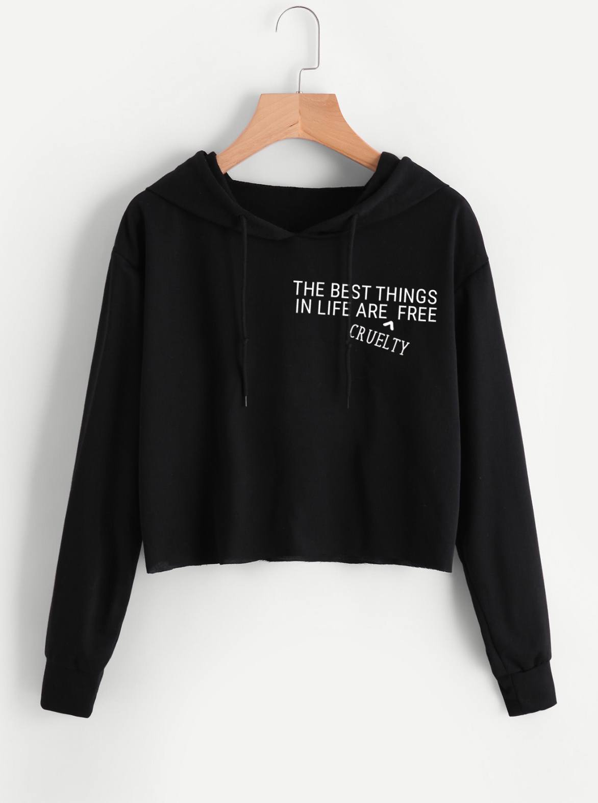 The Best Things In Life Are Cruelty-Free - Black Athletic Crop Hoodie