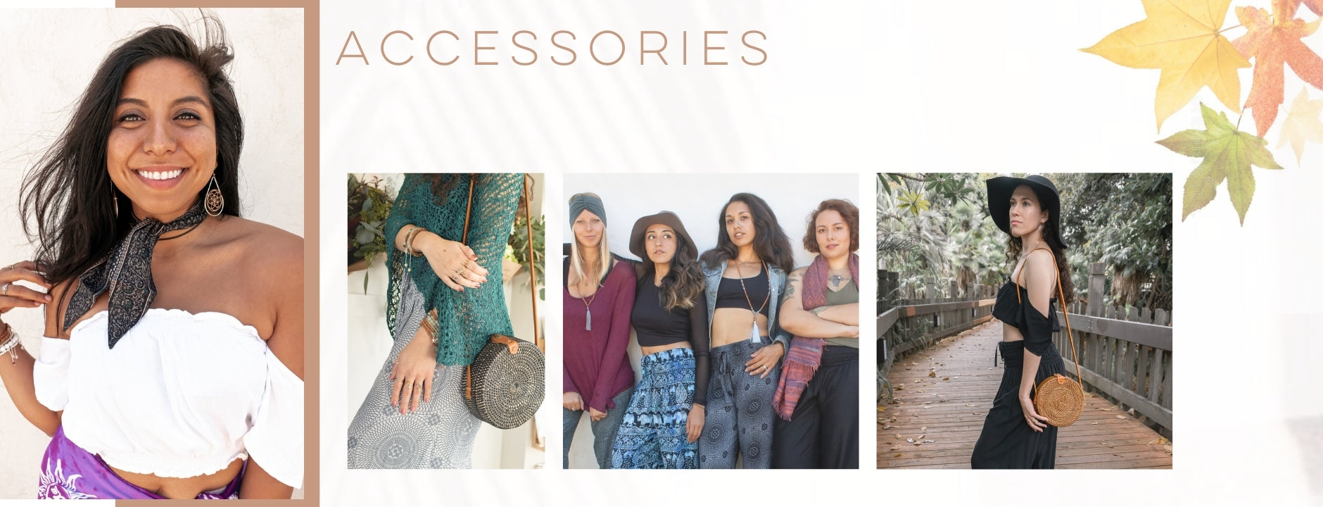 PIYOGA- Indian Summer Nights - face mask, scarf, rattan purse, jewelry, accessories