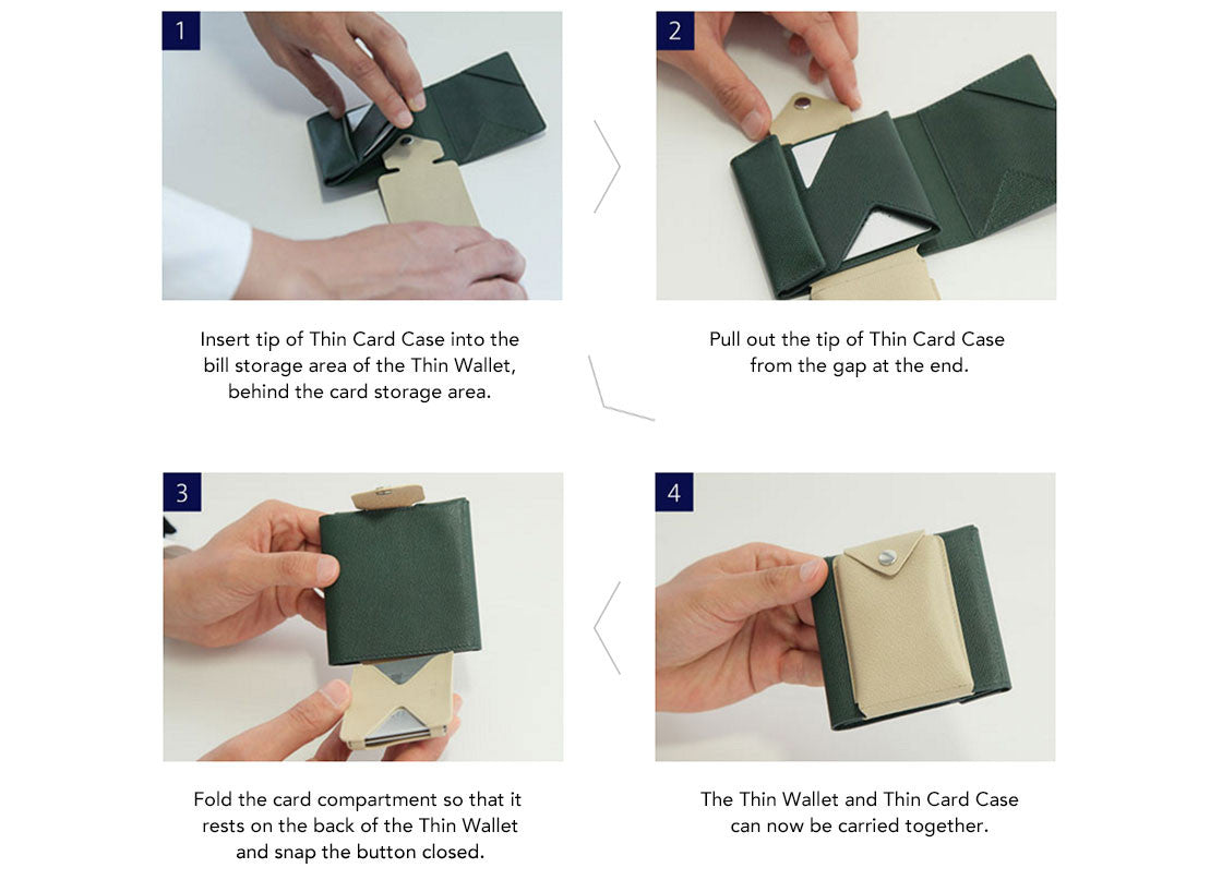 The Slim Card Case can be attached to the Slim Wallet