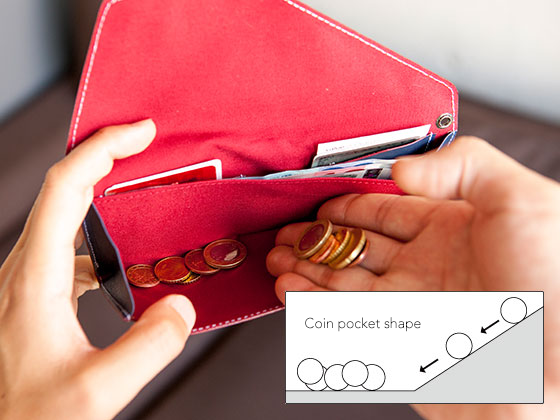 A coin pocket that opens widely like a regular long wallet