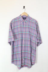 Men's Ralph Lauren Checkered Short Sleeve Shirt - Purple XXXL