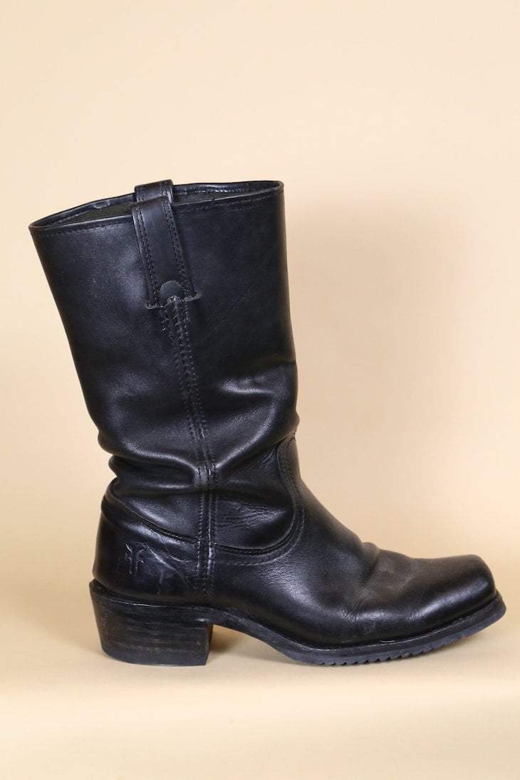 black leather biker boots