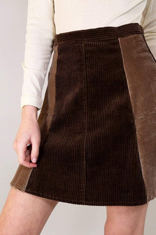 Reworked Corduroy Skirt - Brown XS