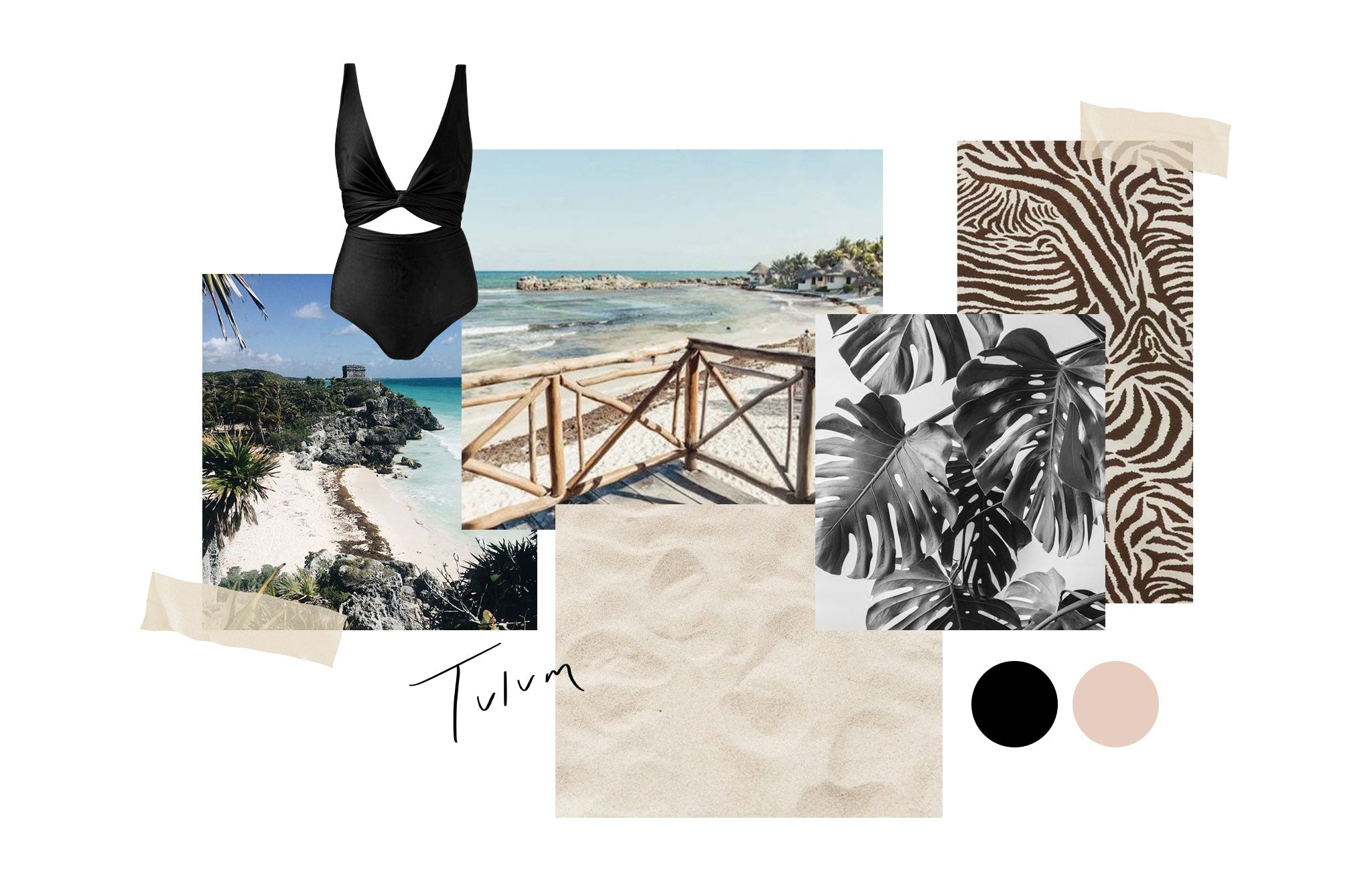 moodboard for the tulum animal print swimsuit
