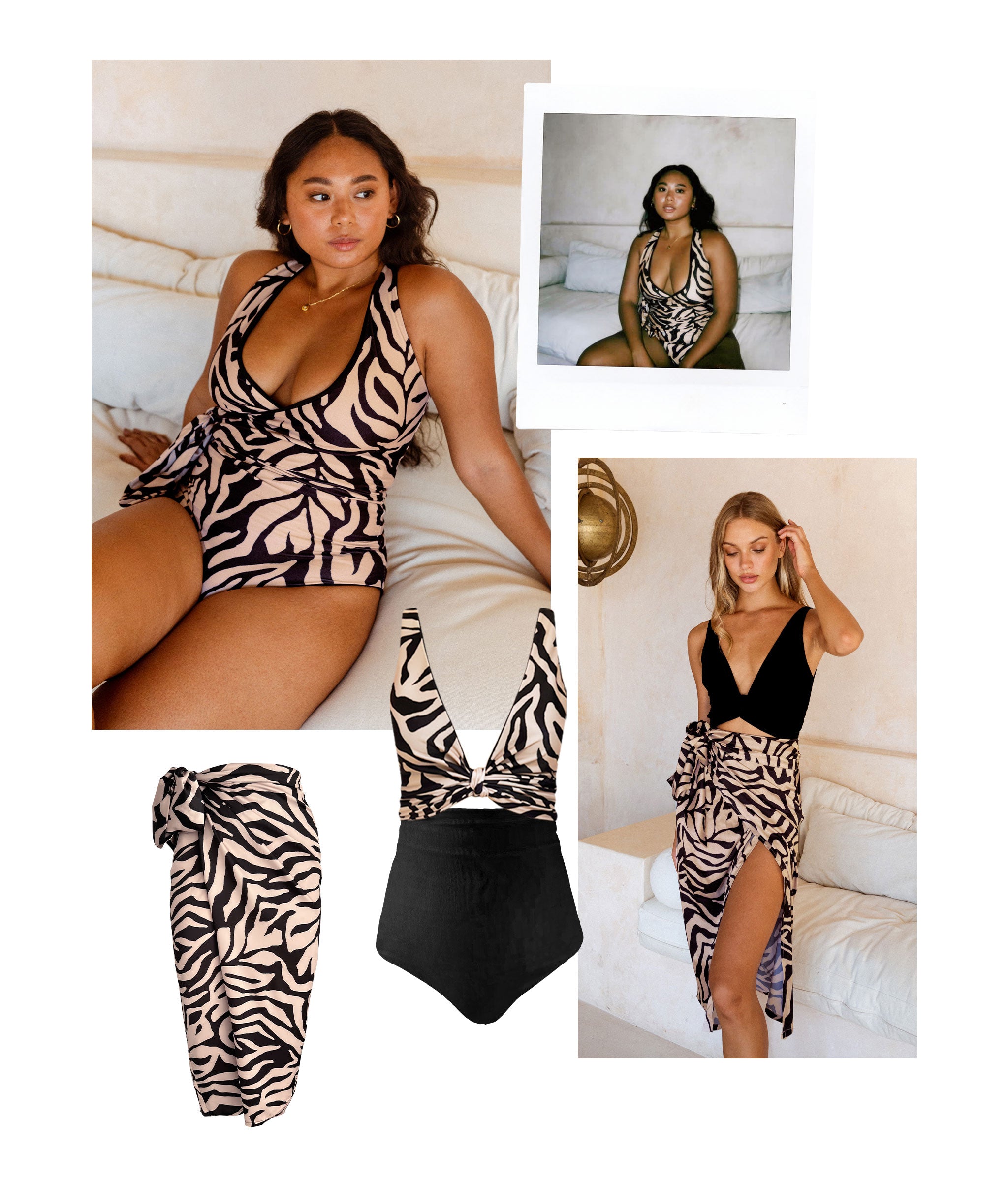Collection of pieces by baiia featuring the tulum animal print
