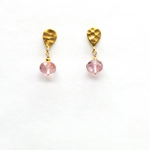 Pink Topaz Post Gold Earrings