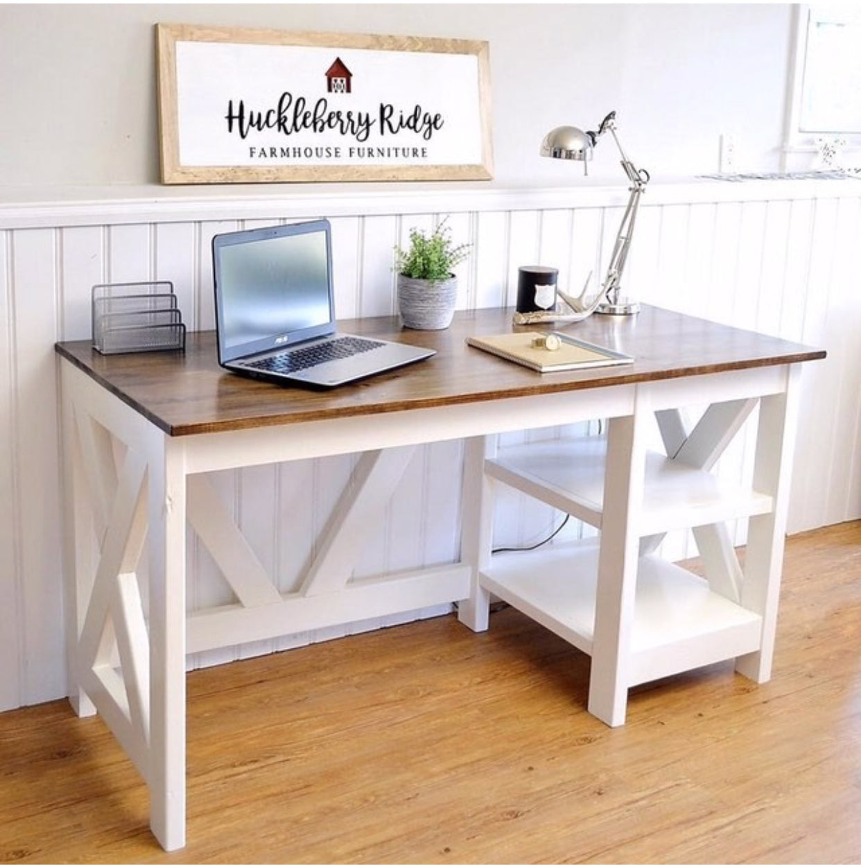 Farmhouse X Office Desk DIY Woodworking Plans - Handmade 